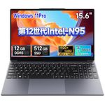 2026最新ノートパソコン Intel-N95 最大3.4GHz 4コア4スレッド ノートPC Win11 Pro 38Wh大容量バッテリー ノートパソコン 15.6インチ 12GB DDR5+512GB パソコン 1920×1080 IPS液晶 ウェブカメラ付き 高速放熱+静音 デスクトップ HDMI+Type-C+テンキー付き/日本語キーボードカバー 学生向け 仕事用 学習用 laptop