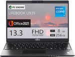 【整備済み品】富士通 超軽量 薄型ノートパソコンLIFEBOOK U939 / Win11搭載 / 第8世代Core i5 / メモリ8GB / m.2 SSD 256GB / 13.3型FHD(1920x1080) / Webカメラ内蔵/無線LAN/Bluetooth/Type-C/MS Office 2021