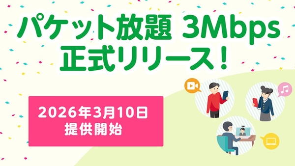 「パケット放題 3Mbps」の告知バナー