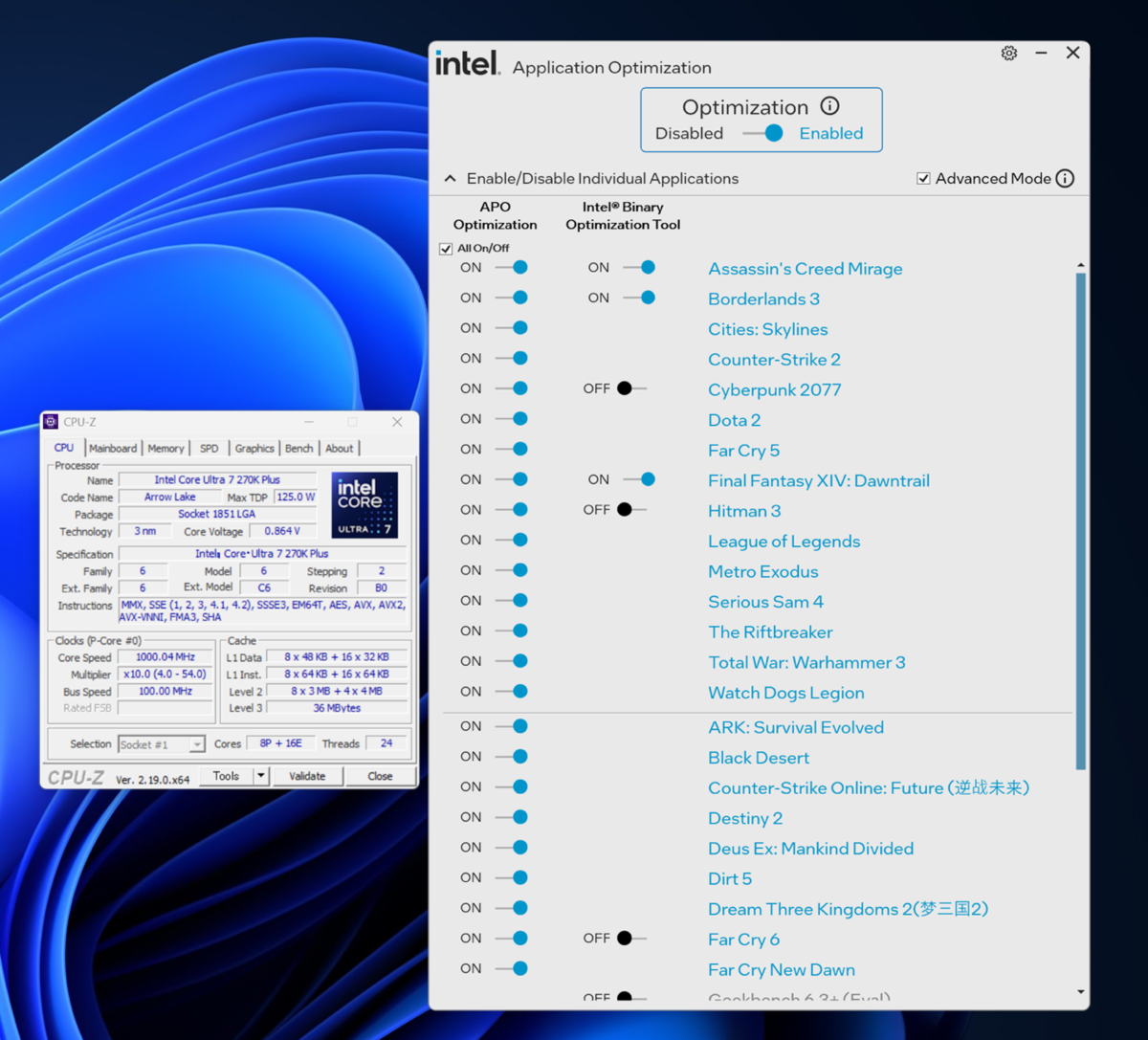 Core Ultra 7 270K Plus、Core Ultra 5 250K Plus