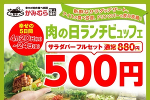 ランチブッフェ880円→500円、「肉の日」企画5日間限定で！ サラダ、デザートが食べ放題