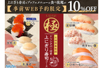 寿司食べ放題「極 上にぎり寿司コース」時間無制限、予約で10％オフ
