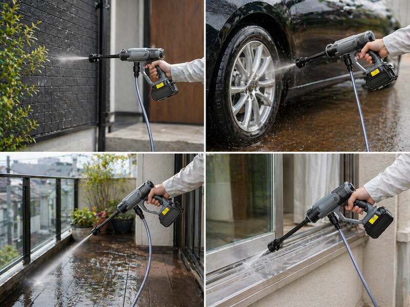 バケツから吸ってブシャーッ！ 水道なしで使えるパワフルな高圧洗浄機
