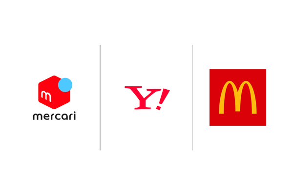 メルカリ、Yahoo!、マクドナルドのロゴ