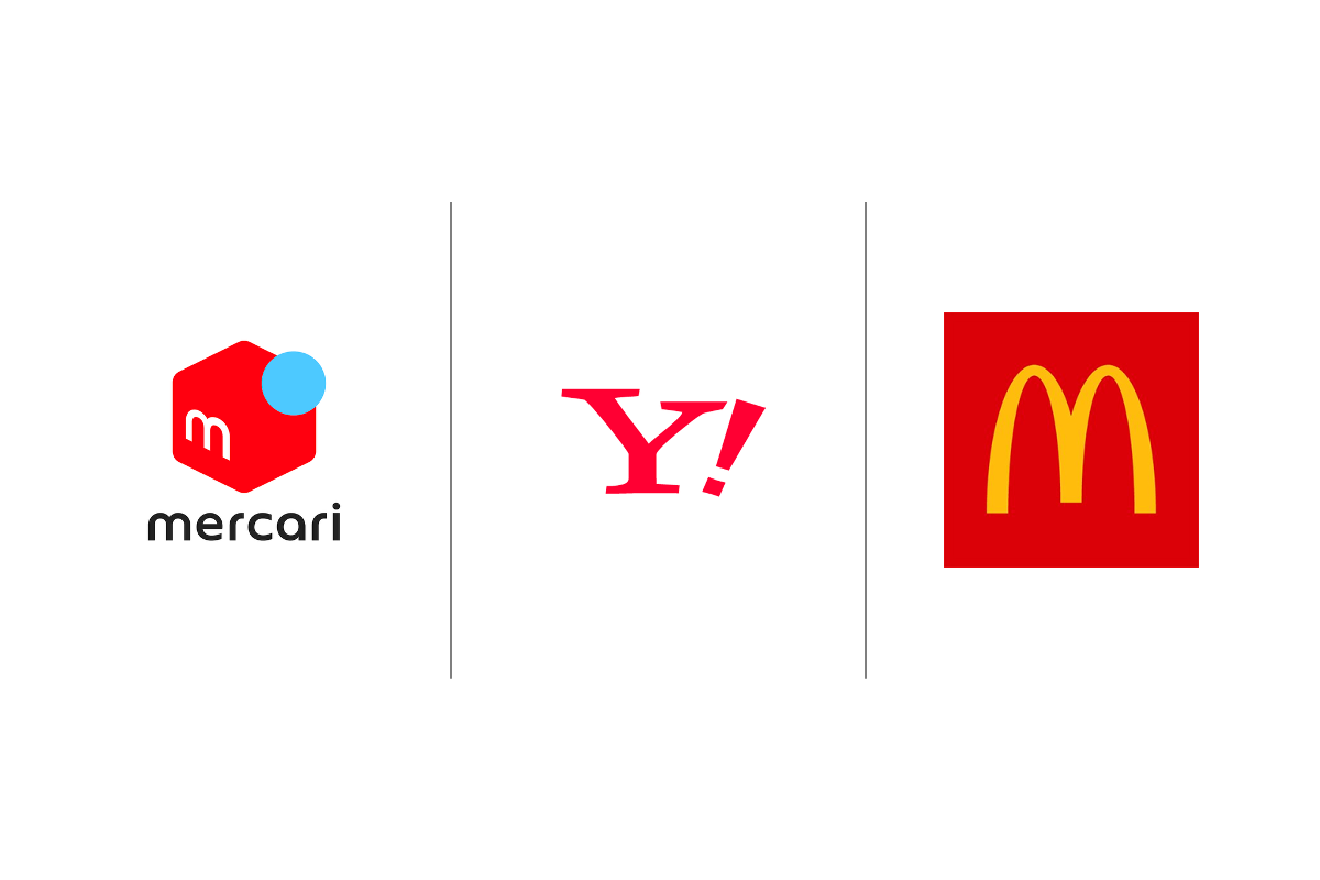 メルカリ、Yahoo!、マクドナルドのロゴ