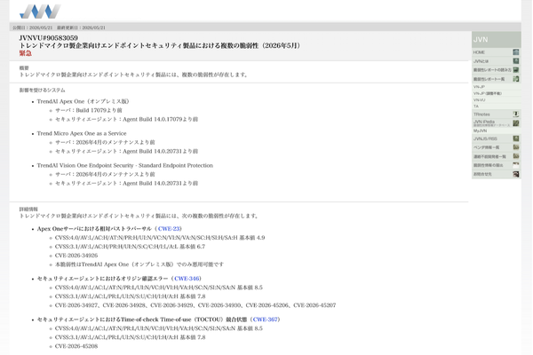 JVNの脆弱性情報