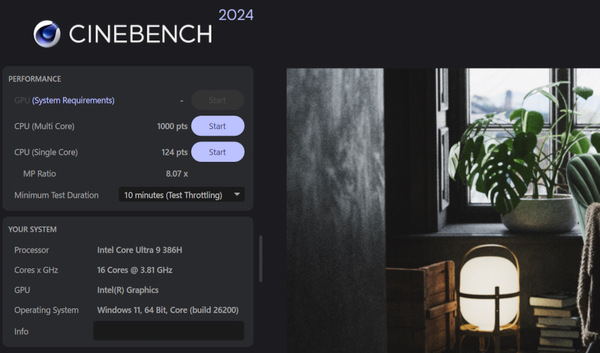 Core Ultra 9 386Hを搭載するPrestige 14 Flip AI+ D3MのCINEBENCH 2024ベンチマークスコア