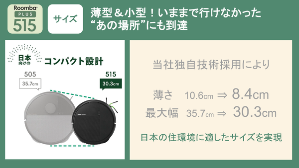 iRobotが日本向け薄型「Roomba Plus 515」発表