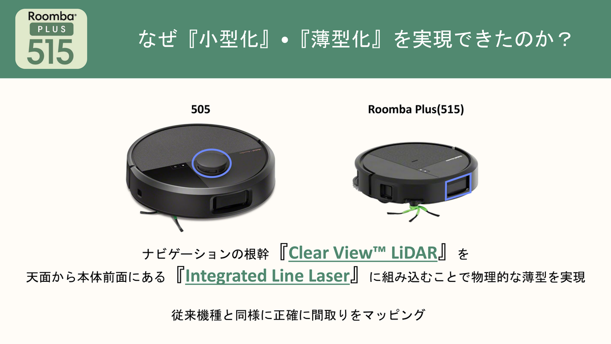 iRobotが日本向け薄型「Roomba Plus 515」発表