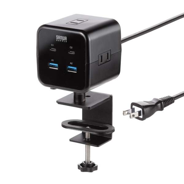 サンワサプライ、65W PD対応『クランプタップ』発売 デスク配線を