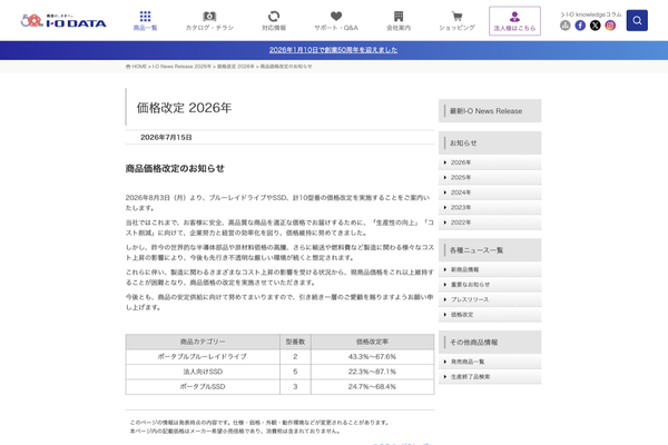 アイオーデータのニュースリリース