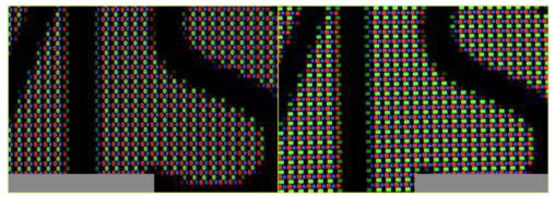 文字の輪郭がくっきり改善されたMAG 274QP QD-OLED X24と従来QD-OLEDパネルのサブピクセル配列比較
