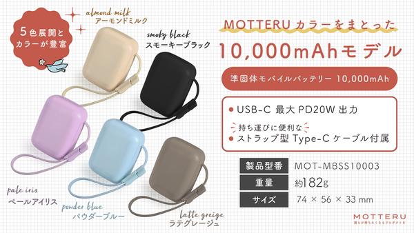 MOTTERU新世代の「準固体モバイルバッテリー」発表
