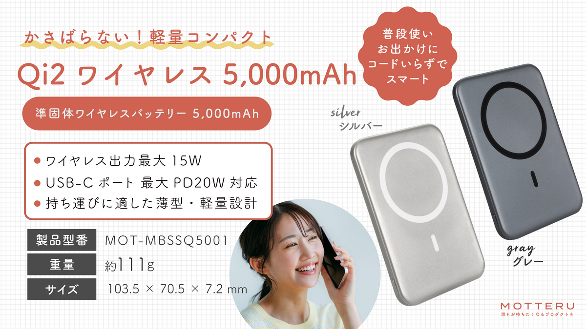 MOTTERU新世代の「準固体モバイルバッテリー」発表