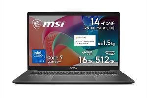 Core 7ノートが11万9800円！ 16GB＋512GB、Microsoft 365（24カ月版）搭載のMSI「Modern 14」