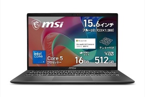 Office付きで12万9800円！ Core 5＋16GBメモリを備えたMSIの15.6型ノートPCがAmazonタイムセールに登場